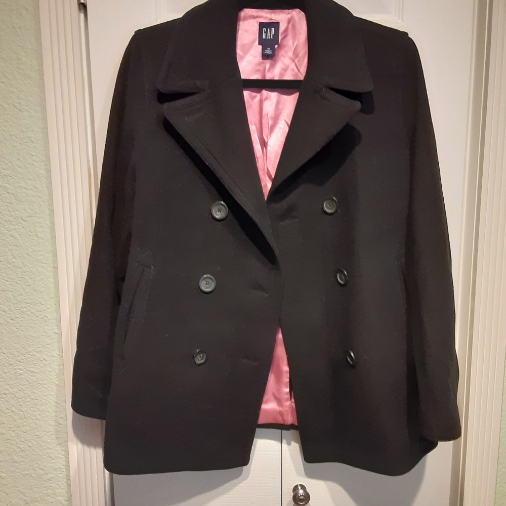 GAP Black Pea Coat with Pink Lining